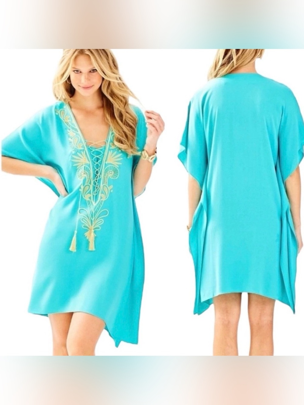 Lilly Pulitzer Chai Cafan Sz L/XL Seaside Aqua Beach Pool Cover Up Vacation